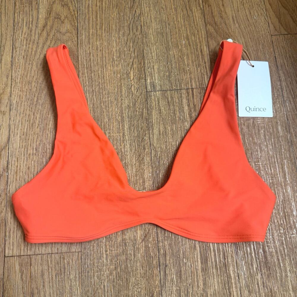 Quince Italian Plunge Bikini Top in Sunset Orange Size Medium - Picture 5 of 7